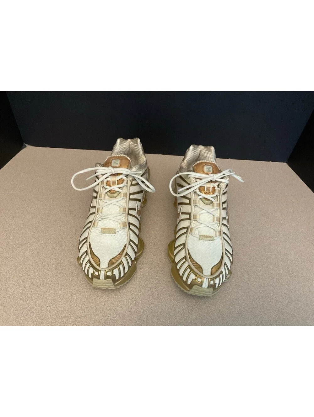 New! Womens Nike Shox TL Coconut Milk Metallic Gold Athletic Shoes. Size 6.5.